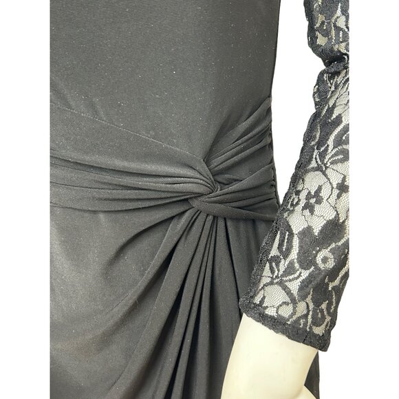 Chaps Black Lace- Trimmed Mini Dress S Petite Sheath Long Sleeve Cocktail Party - Picture 11 of 13